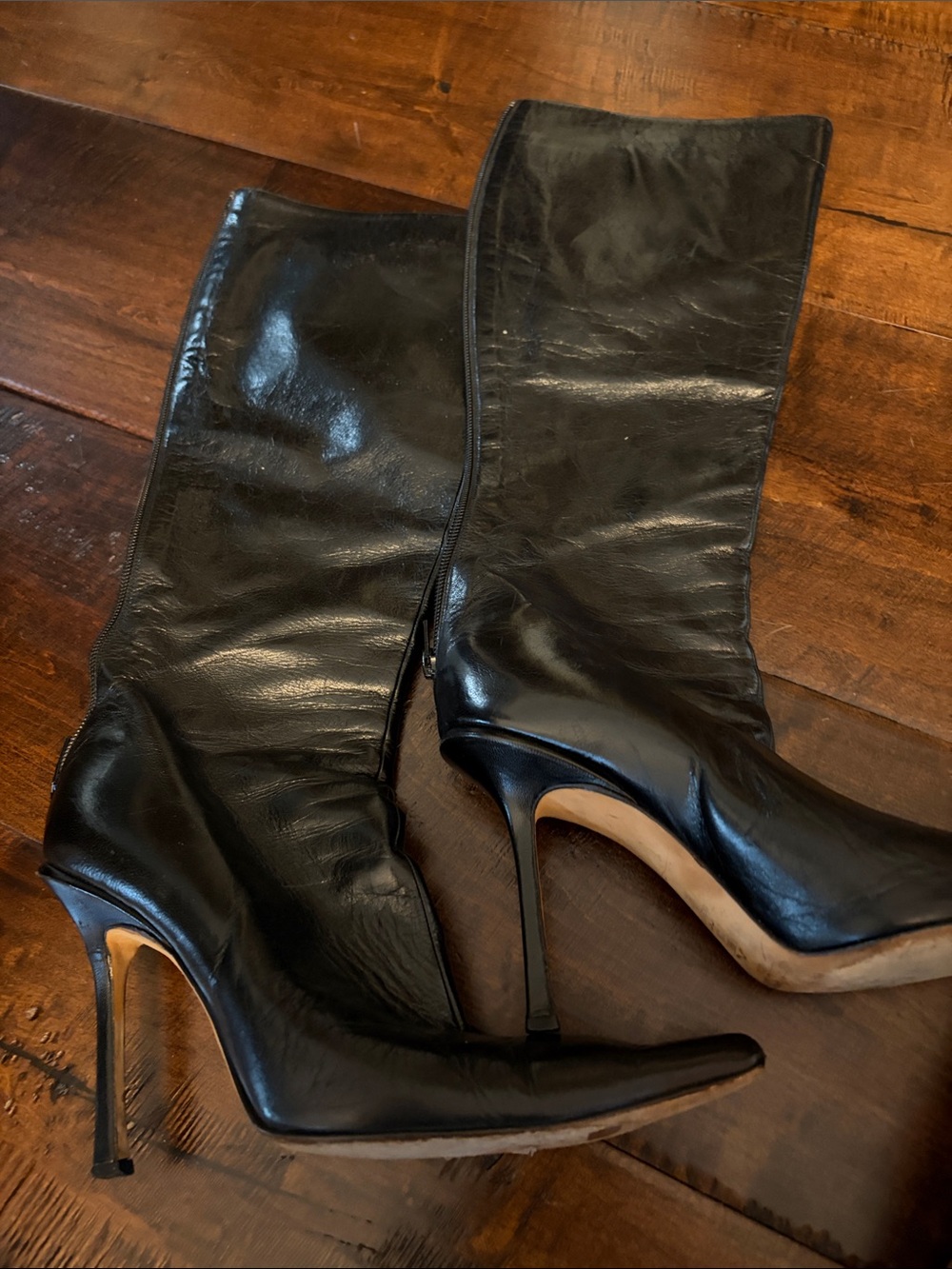 Jimmy Choo Black Leather Pointed-Toe Stiletto Boots - Picture 5 of 7